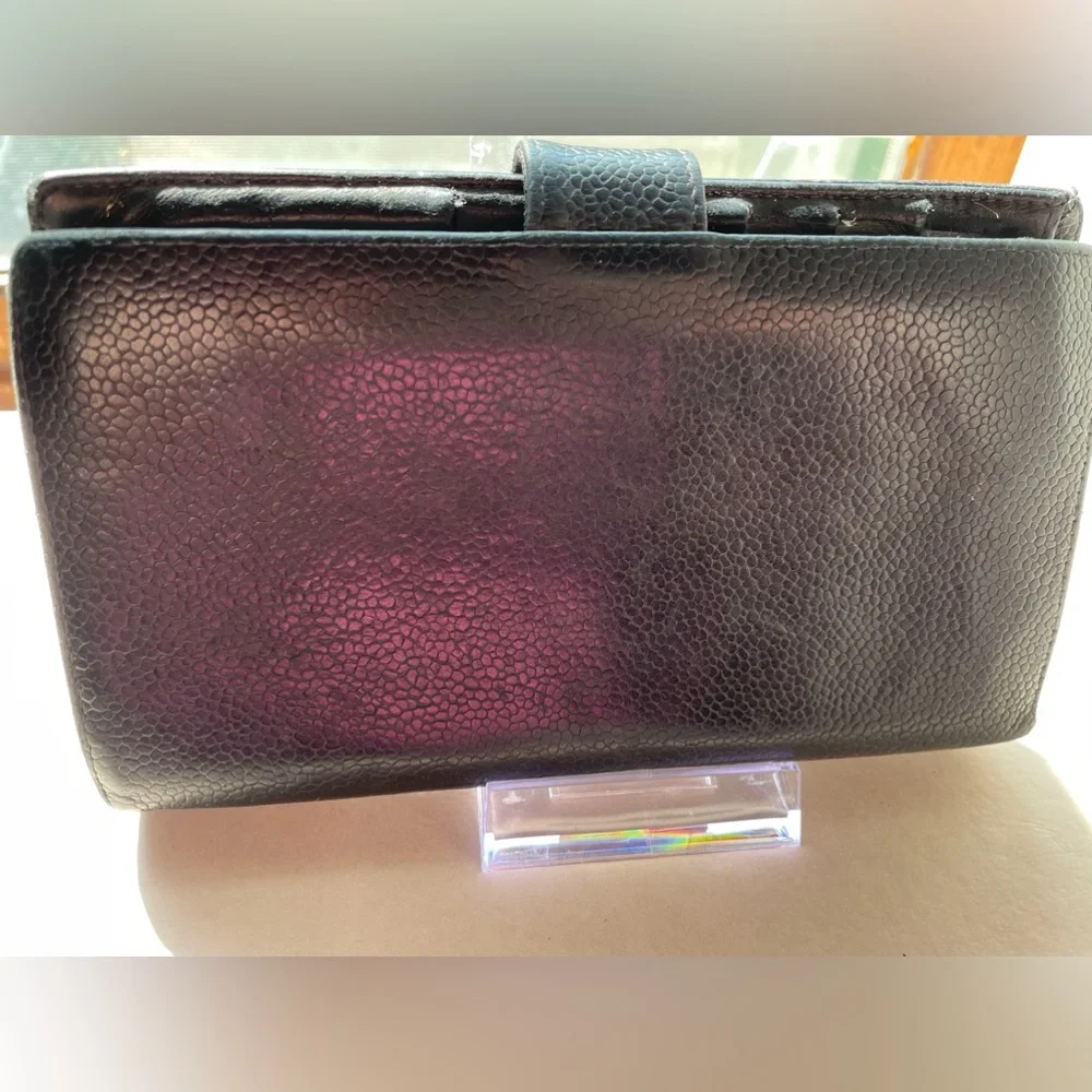Chanel CC Caviar Leather Long Black Wallet with COA